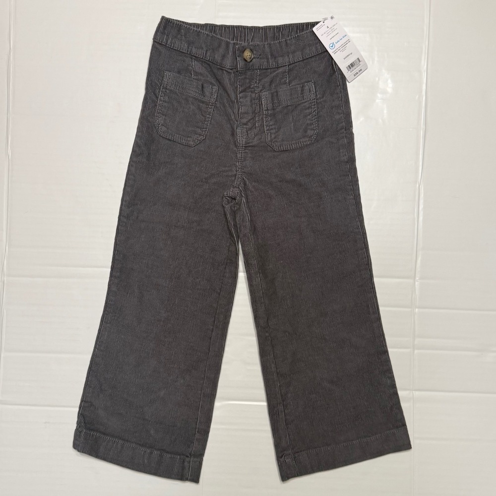 Carters Kids Gray Corduroy Wide Leg Pants Size 4 Elastic Waist Patch Pockets NEW
